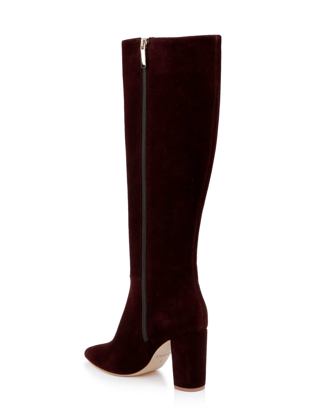 Christiane Knee High Boot in Burgundy Chocolate Suede | L'AGENCE sale