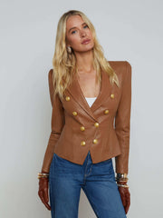 Bethany Leather Blazer in Soft Cognac | L'AGENCE sale