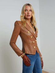 Bethany Leather Blazer in Soft Cognac | L'AGENCE sale