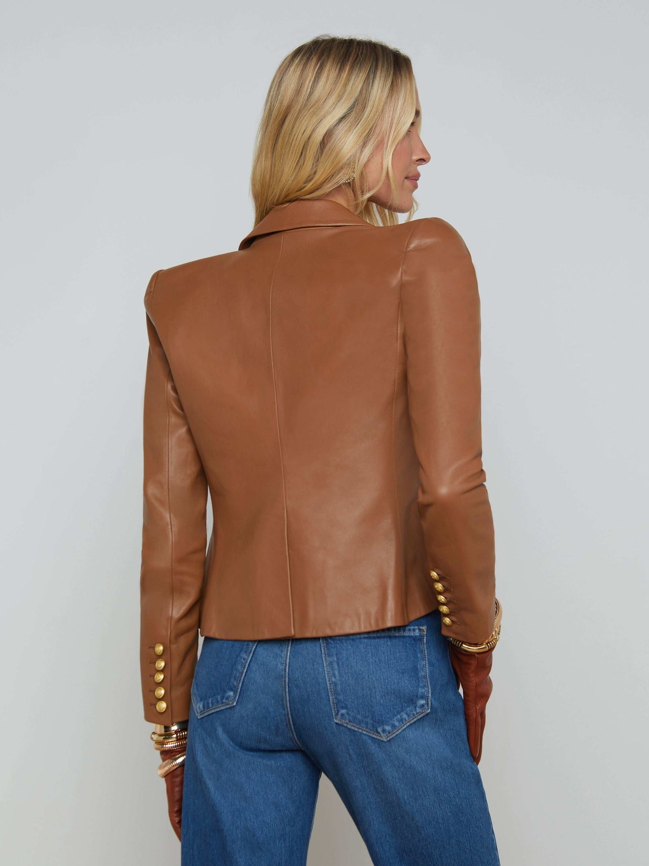 Bethany Leather Blazer in Soft Cognac | L'AGENCE sale