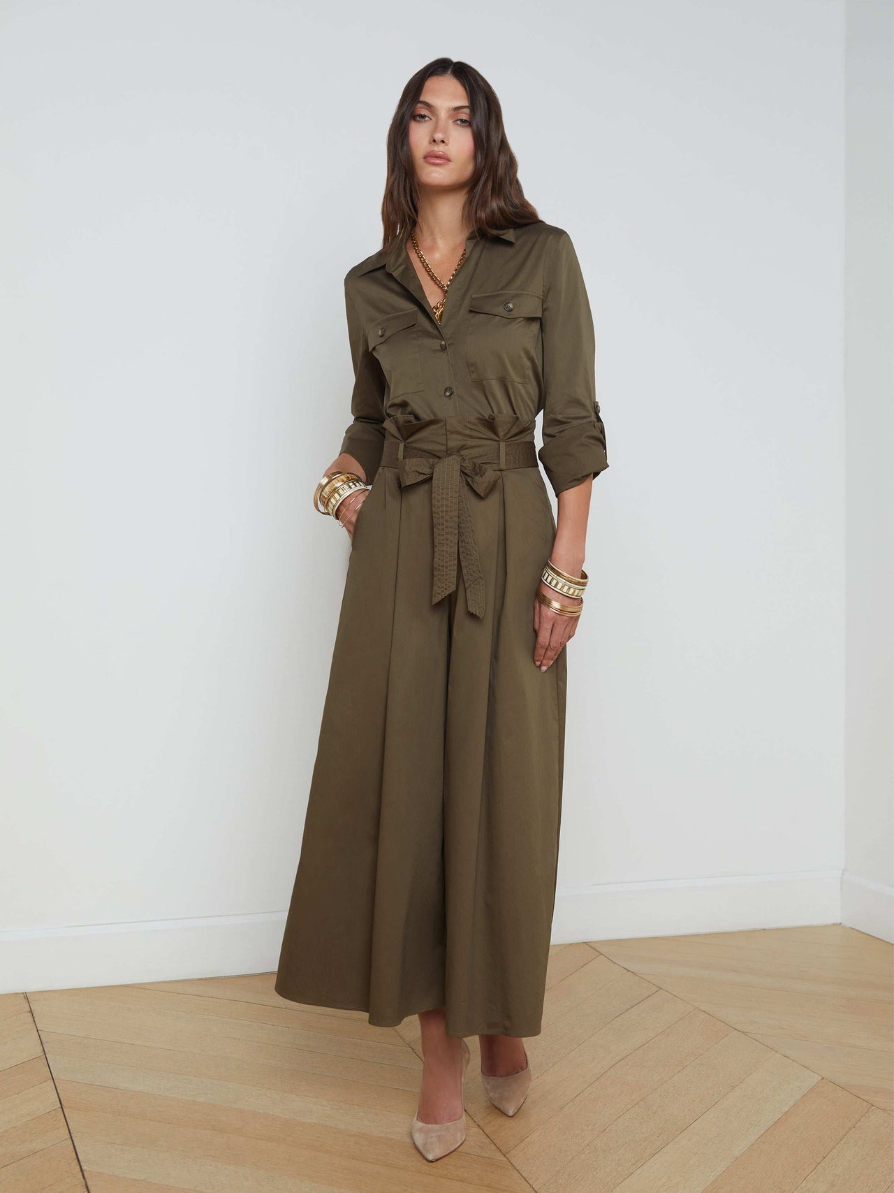 Lowen Paperbag Pant in Pine | L'AGENCE US