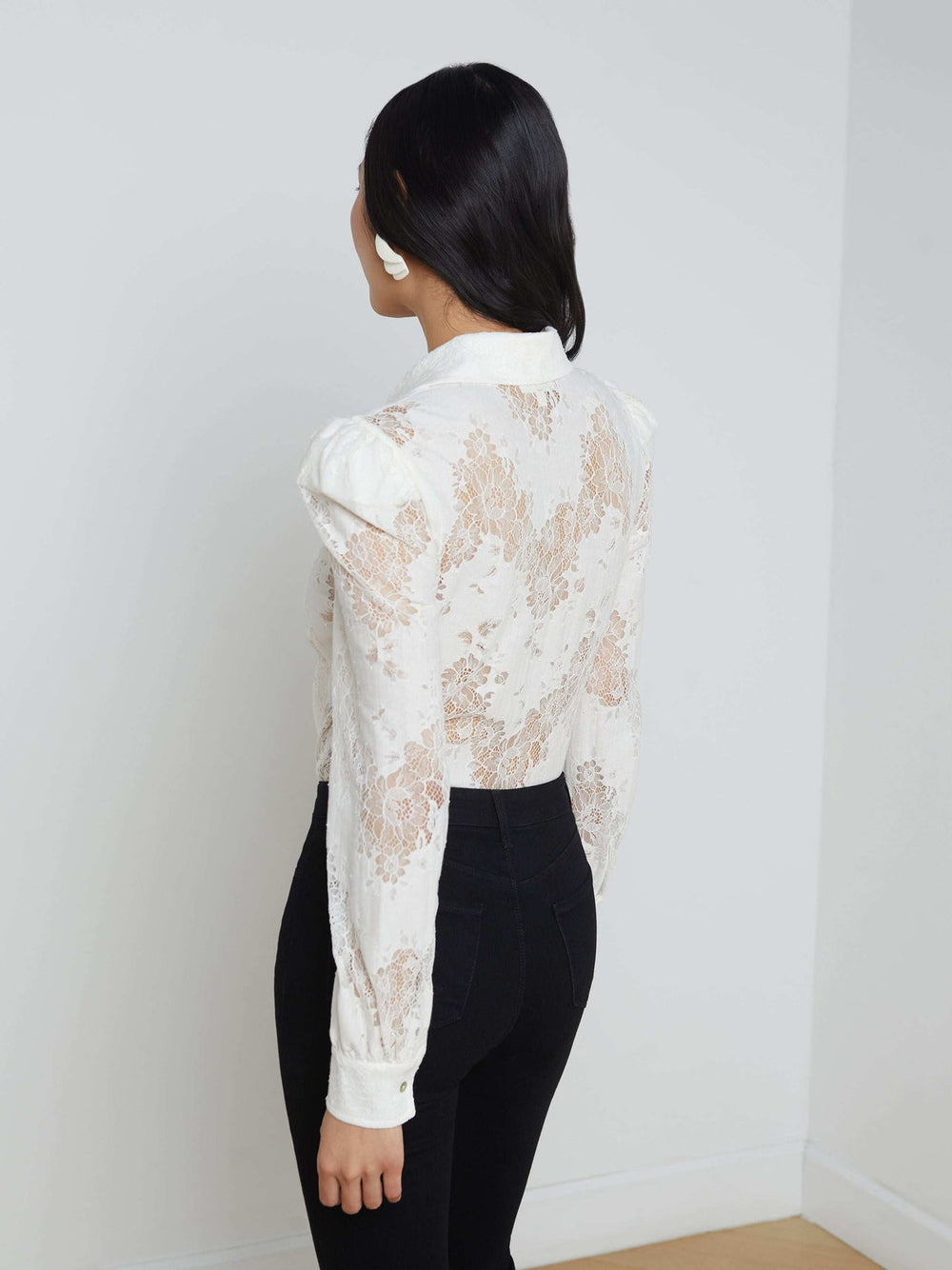Jenica Long-Sleeve Lace Button-Down Blouse in Ivory | L'AGENCE near me