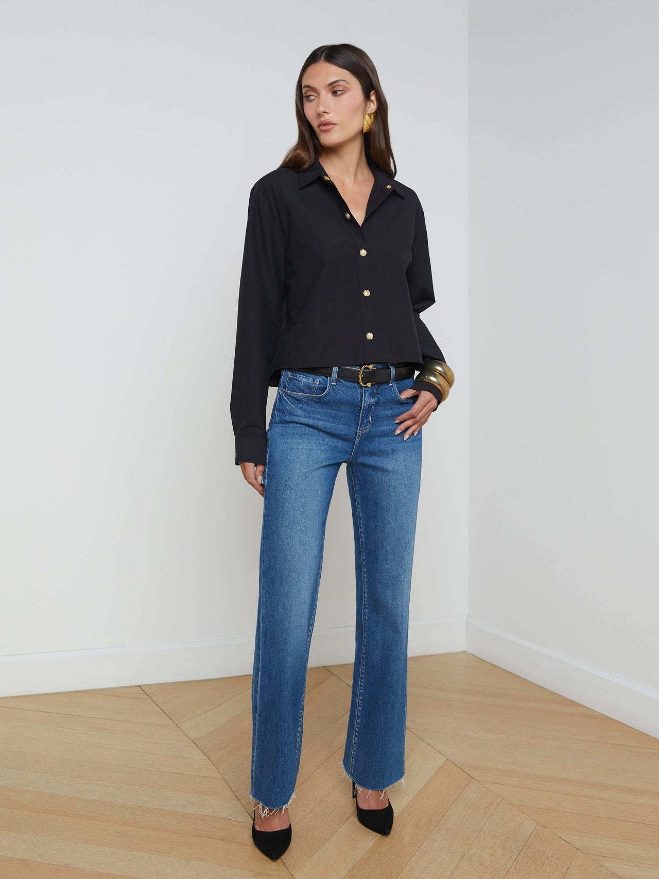 Cosette Shirt in Black/Gold | L'AGENCE sale