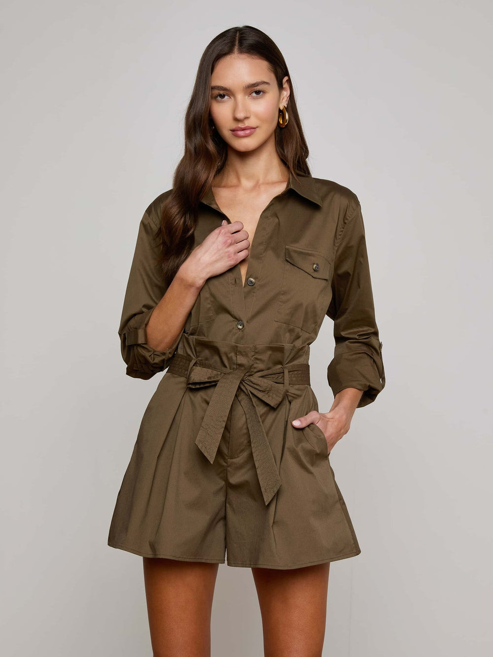 Pearson Safari Blouse in Pine | L'AGENCE discount