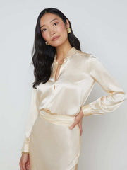 Bianca Long-Sleeve Silk Blouse in Pearl | L'AGENCE Women