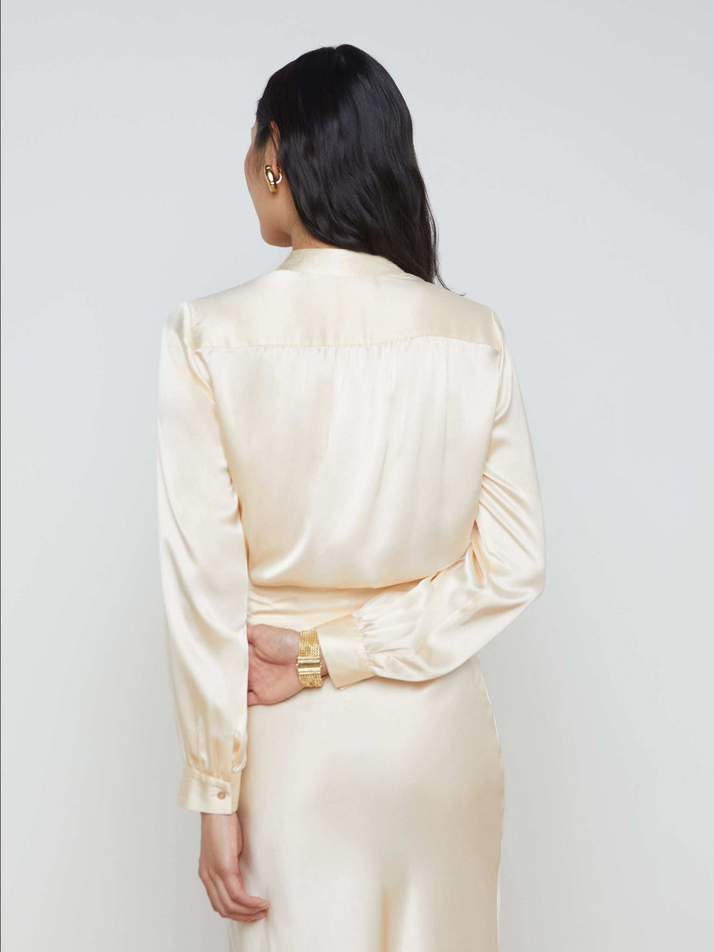 Bianca Long-Sleeve Silk Blouse in Pearl | L'AGENCE Women