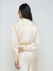 Bianca Long-Sleeve Silk Blouse in Pearl | L'AGENCE Women