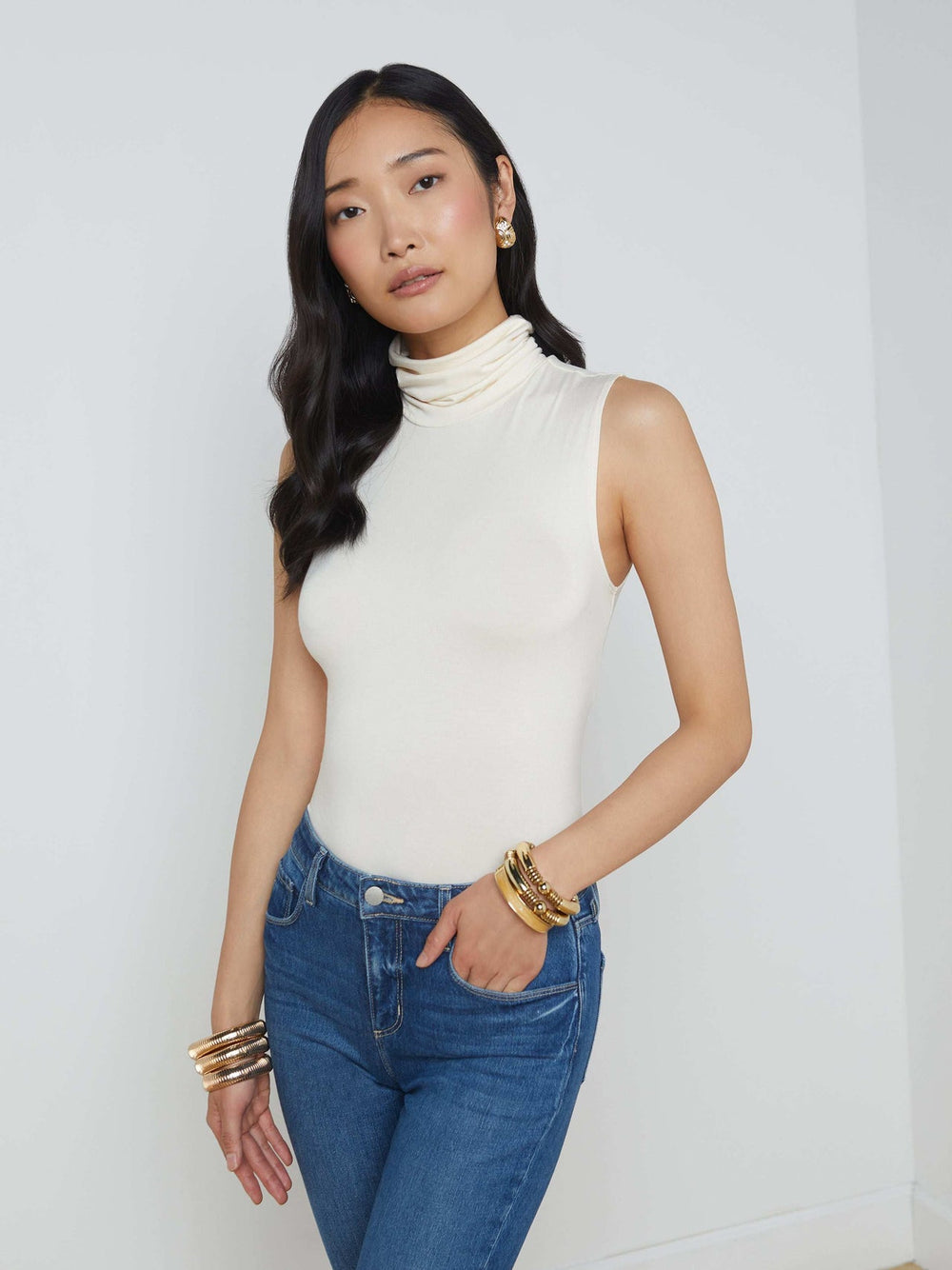 Ceci Sleeveless Turtleneck in Vintage White | L'AGENCE for sale