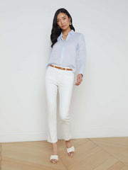 Tyler Long Sleeve Linen Blouse in Cornflower | L'AGENCE for sale
