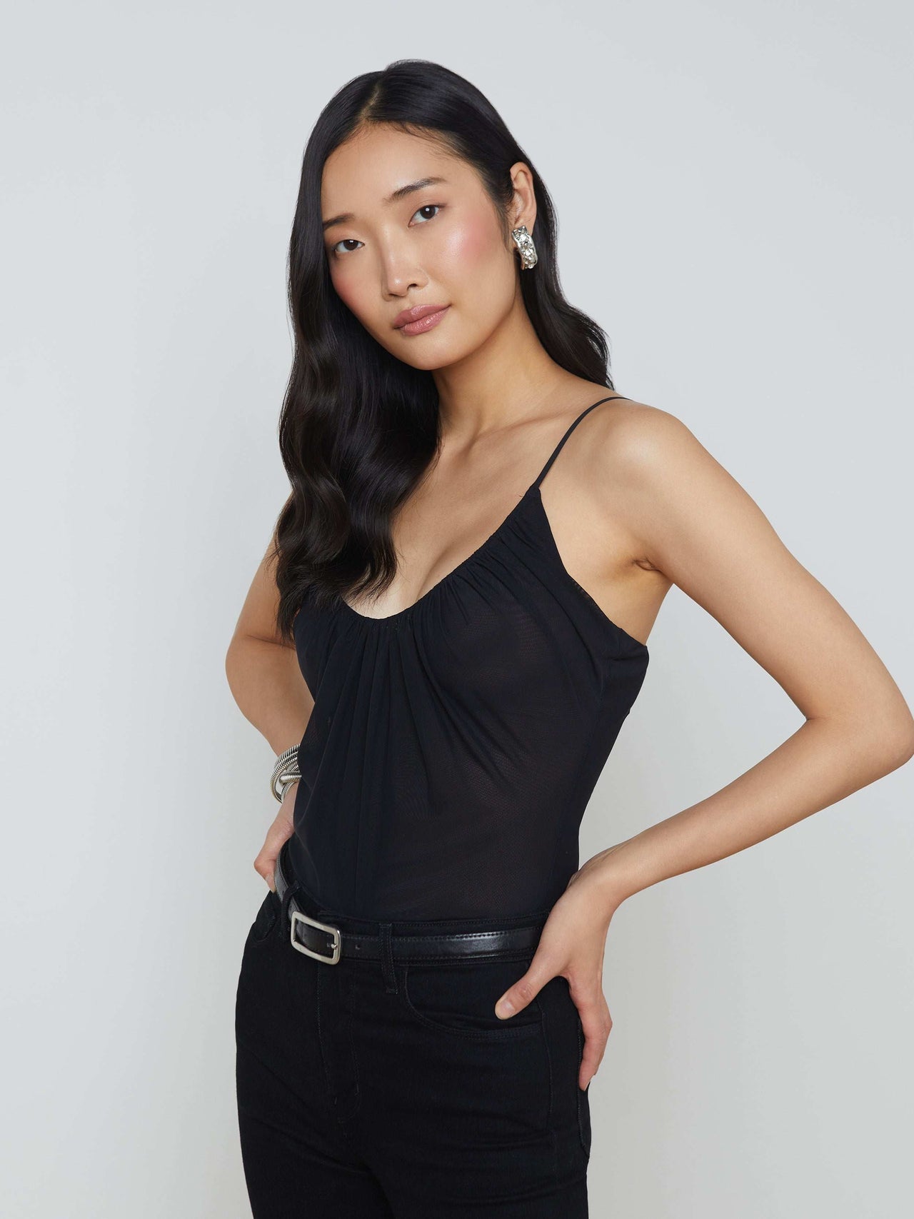 Gelina Ruched Bodysuit in Black | L'AGENCE US