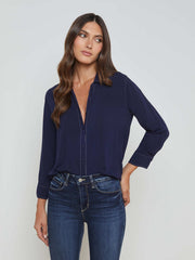 Marlene Blouse in Navy/White Contrast | L'AGENCE US