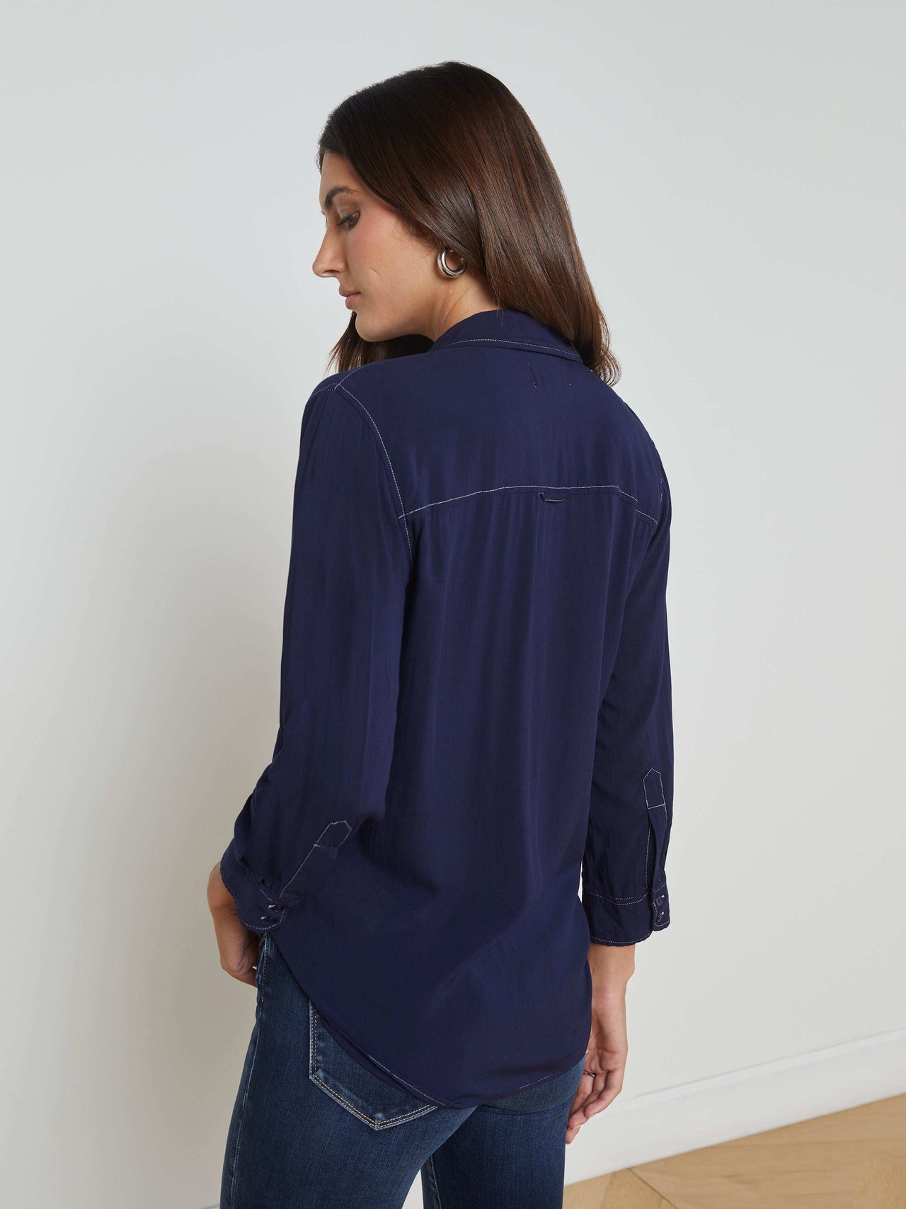 Marlene Blouse in Navy/White Contrast | L'AGENCE US