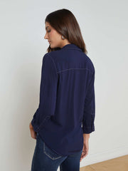 Marlene Blouse in Navy/White Contrast | L'AGENCE US