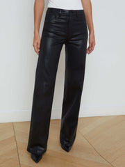 Clayton Coated High-Rise Wide-Leg Jean in Noir Coated | L'AGENCE for sale