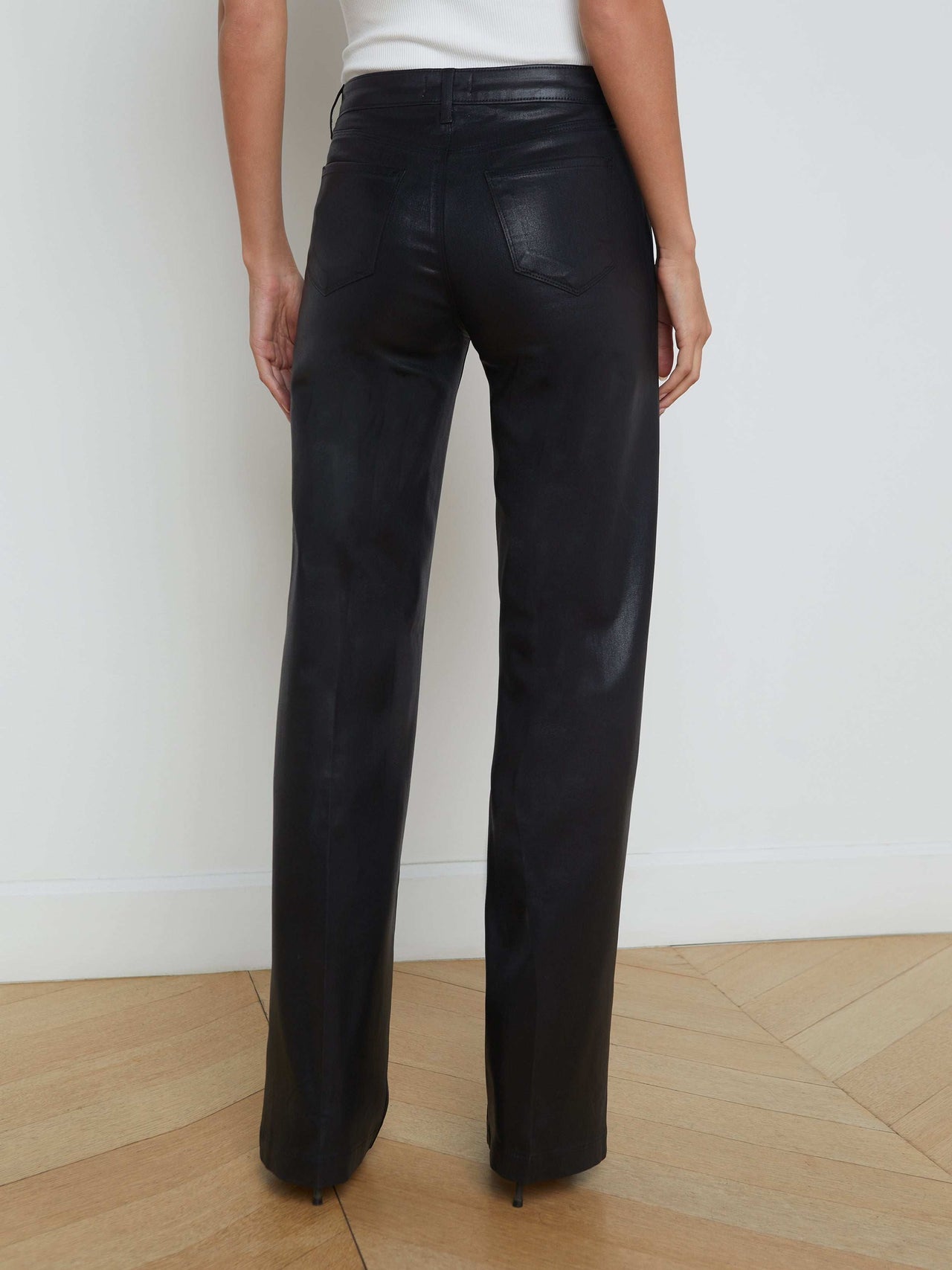 Clayton Coated High-Rise Wide-Leg Jean in Noir Coated | L'AGENCE for sale