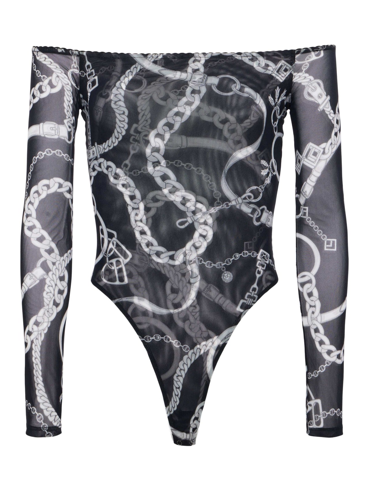 Peonie Off-The-Shoulder Bodysuit in Black/White Buckle Chain | L'AGENCE near me