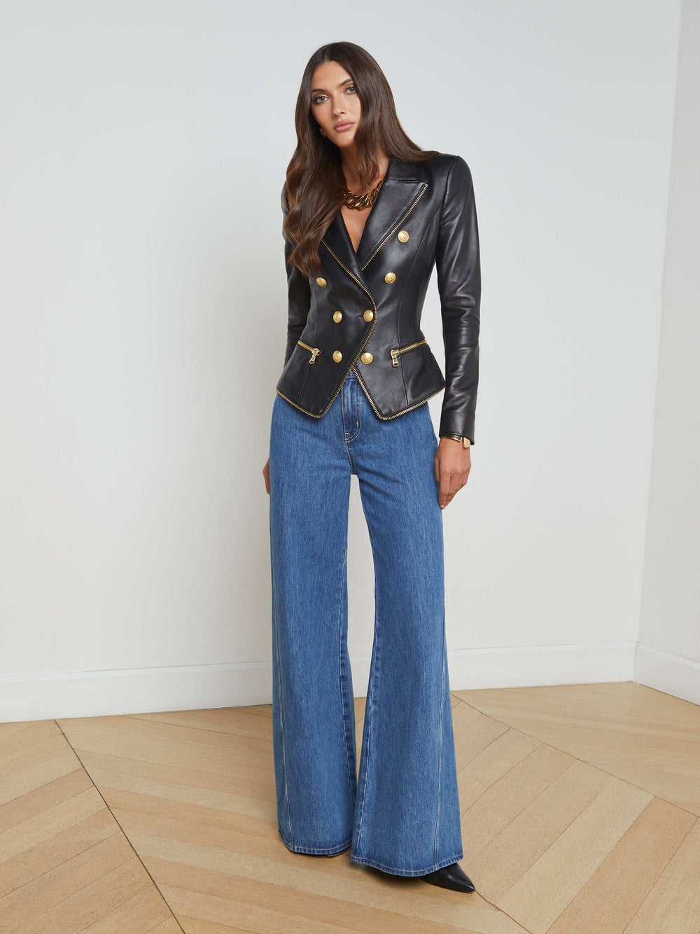 Ottilie Leather Blazer in Black | L'AGENCE Women