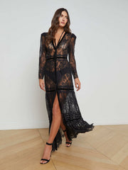 Poe Lace Maxi Dress in Black | L'AGENCE US