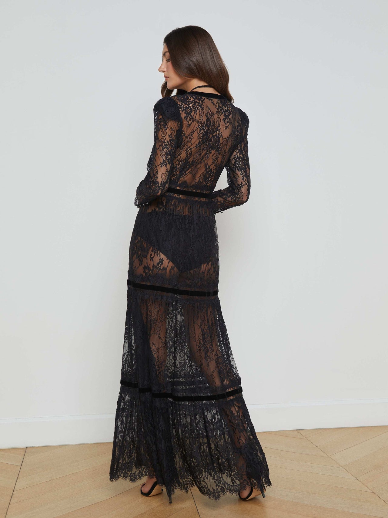 Poe Lace Maxi Dress in Black | L'AGENCE US