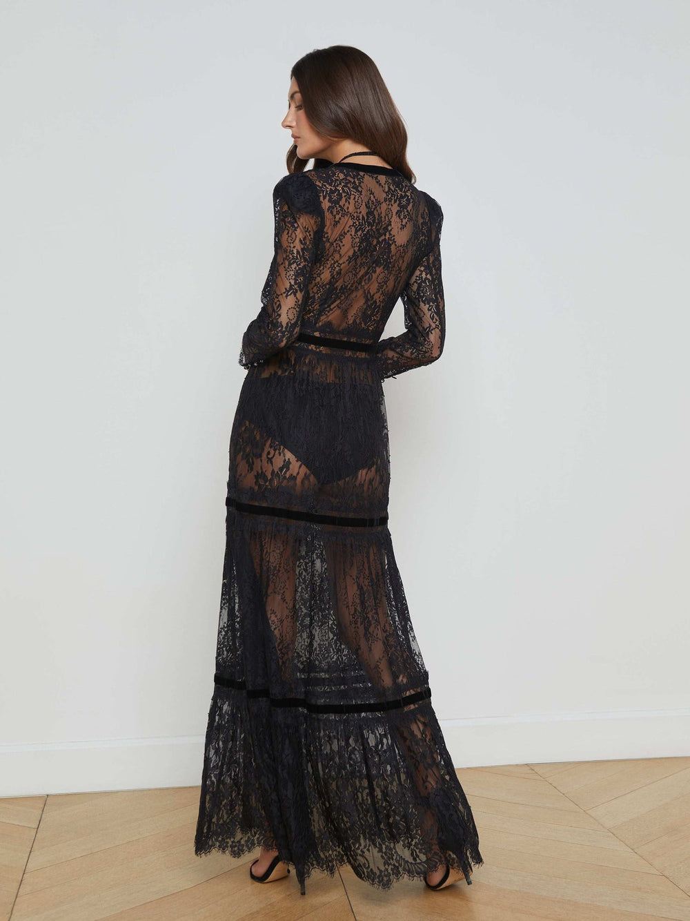 Poe Lace Maxi Dress in Black | L'AGENCE US