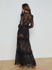 Poe Lace Maxi Dress in Black | L'AGENCE US