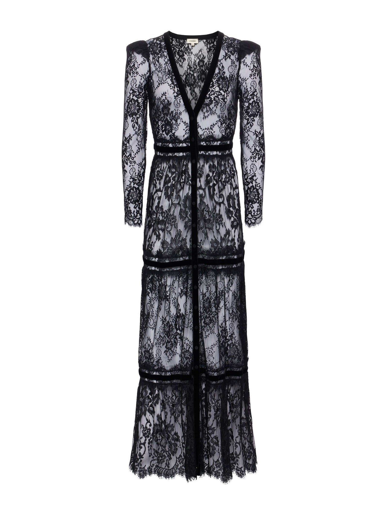 Poe Lace Maxi Dress in Black | L'AGENCE US
