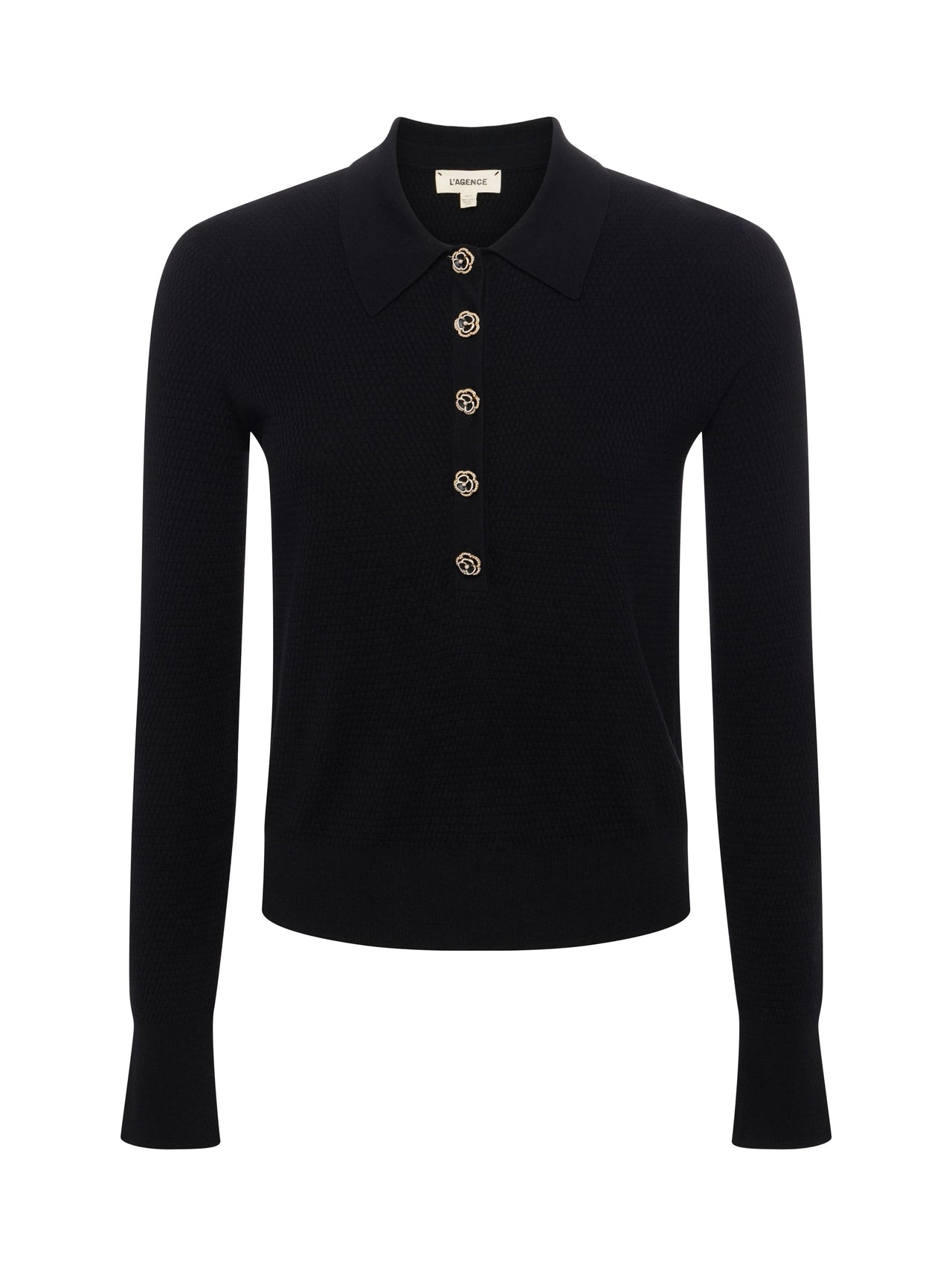 Sterling Long Sleeve Sweater in Black/Jewel Button | L'AGENCE Women