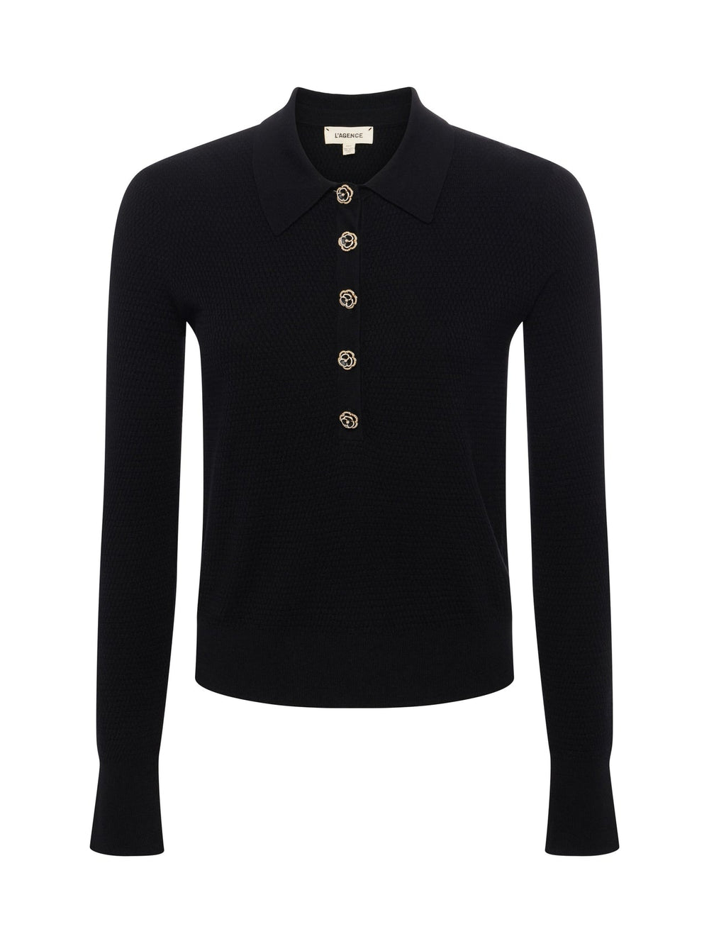 Sterling Long Sleeve Sweater in Black/Jewel Button | L'AGENCE Women