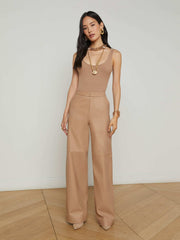 Livvy Leather Straight-Leg Trouser in Cappuccino | L'AGENCE online