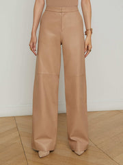Livvy Leather Straight-Leg Trouser in Cappuccino | L'AGENCE online