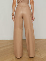 Livvy Leather Straight-Leg Trouser in Cappuccino | L'AGENCE online