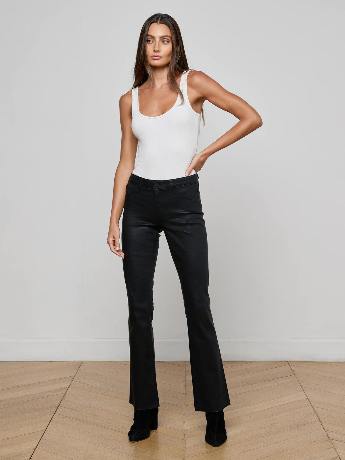 Sneeki Coated Straight-Leg Jean in Noir Coated | L'AGENCE Women