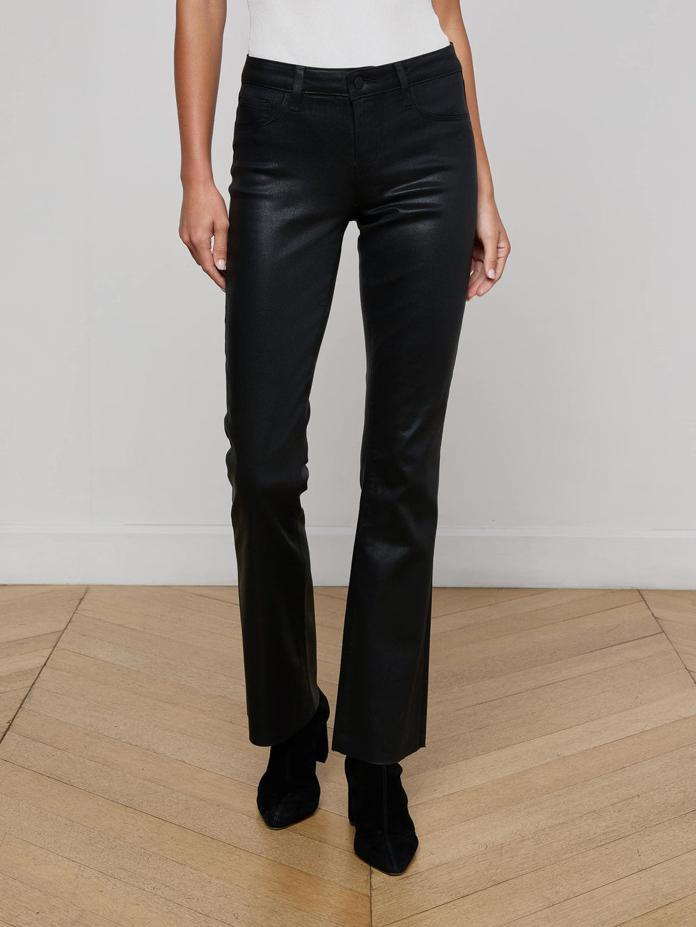 Sneeki Coated Straight-Leg Jean in Noir Coated | L'AGENCE Women