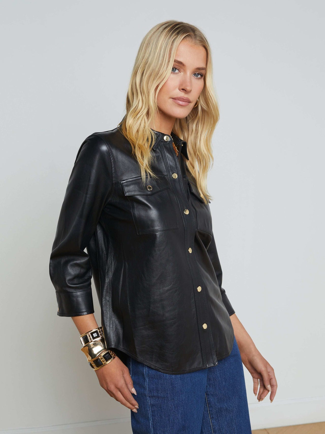 Avina Leather Shirt in Black | L'AGENCE online