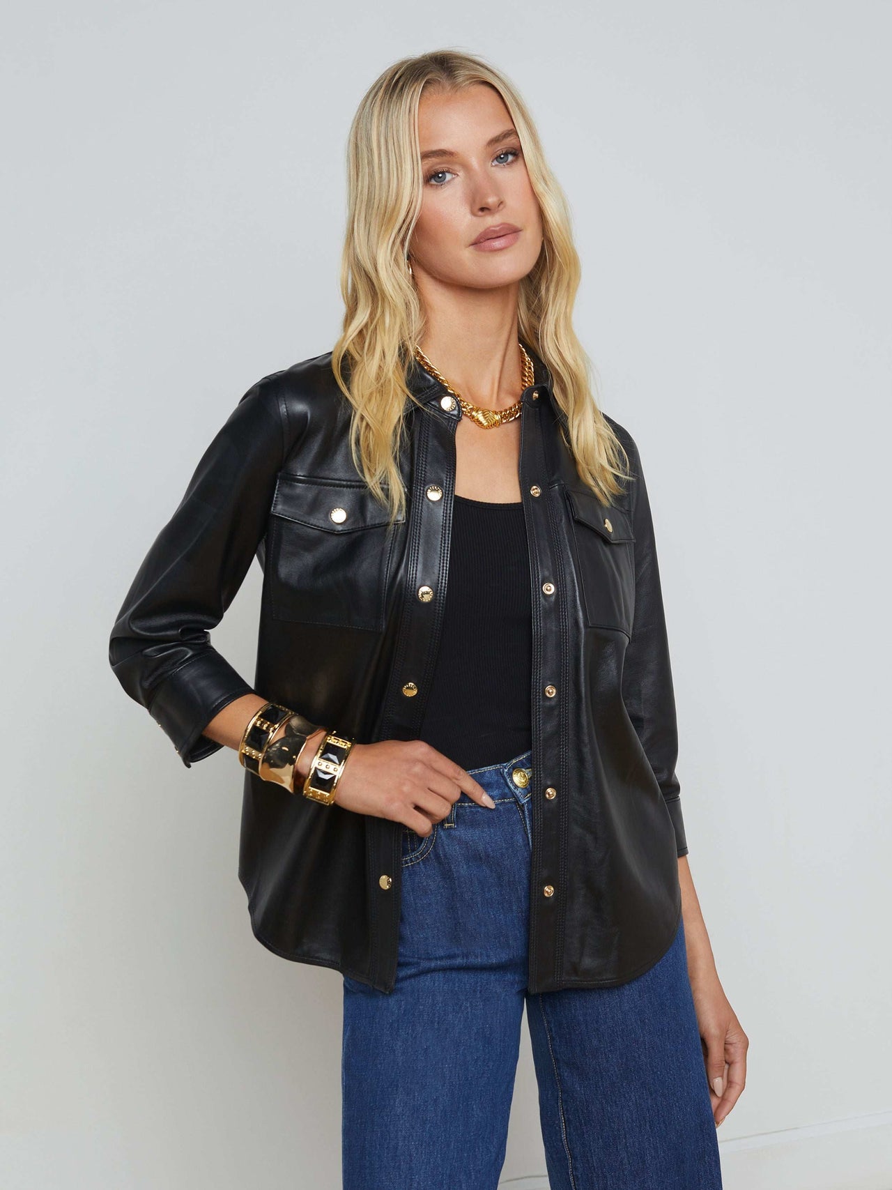 Avina Leather Shirt in Black | L'AGENCE online