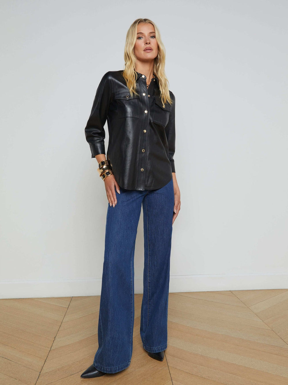 Avina Leather Shirt in Black | L'AGENCE online