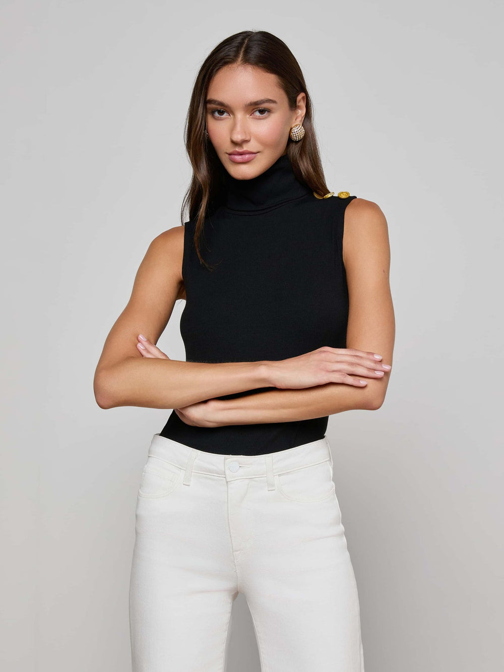 Ceci Sleeveless Turtleneck in Black/Gold | L'AGENCE Women