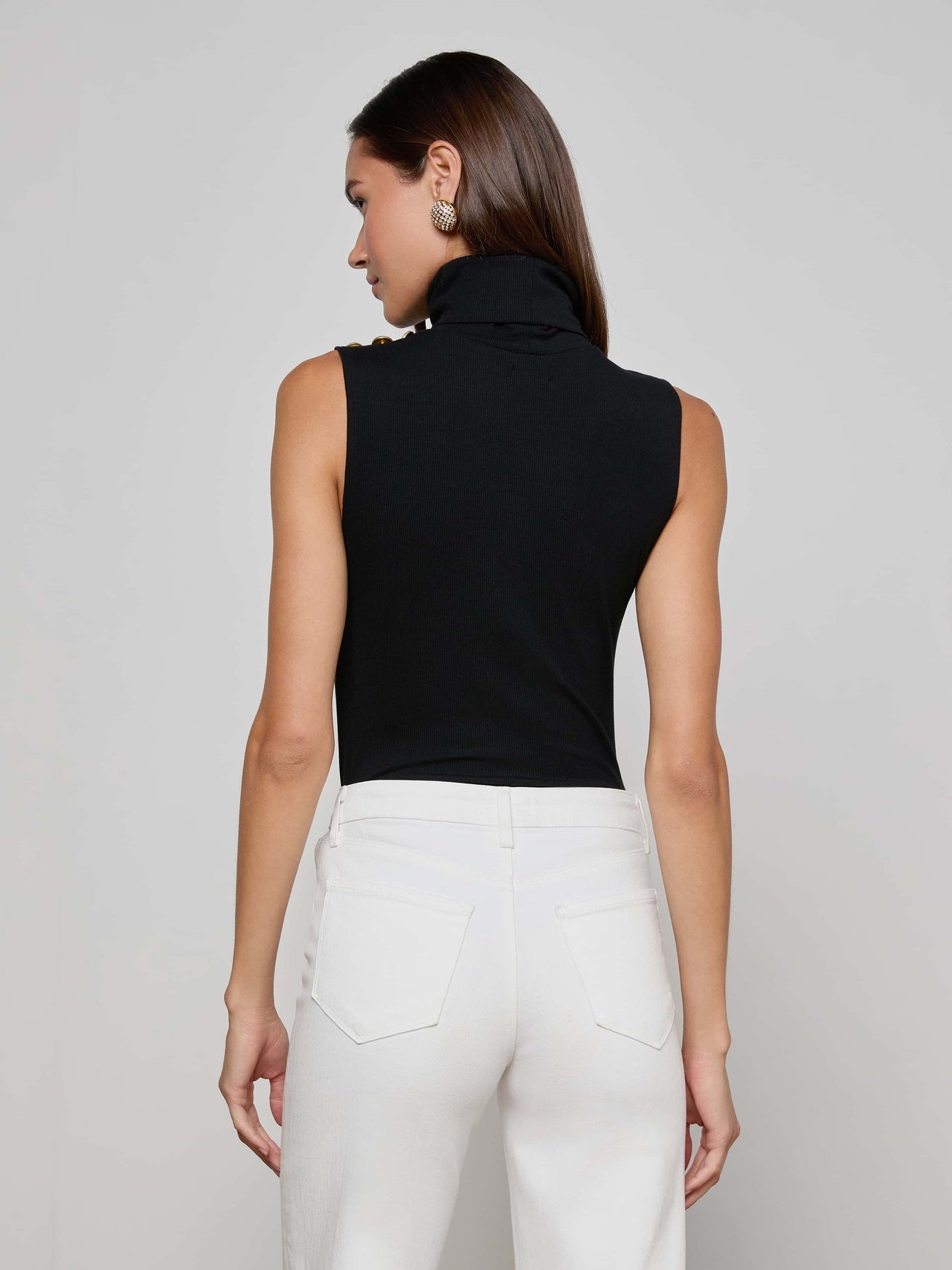 Ceci Sleeveless Turtleneck in Black/Gold | L'AGENCE Women