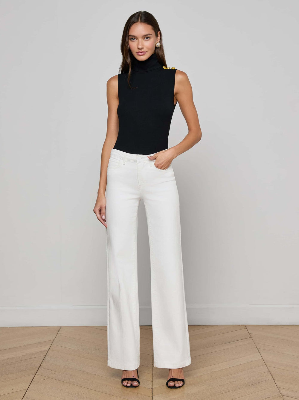 Ceci Sleeveless Turtleneck in Black/Gold | L'AGENCE Women