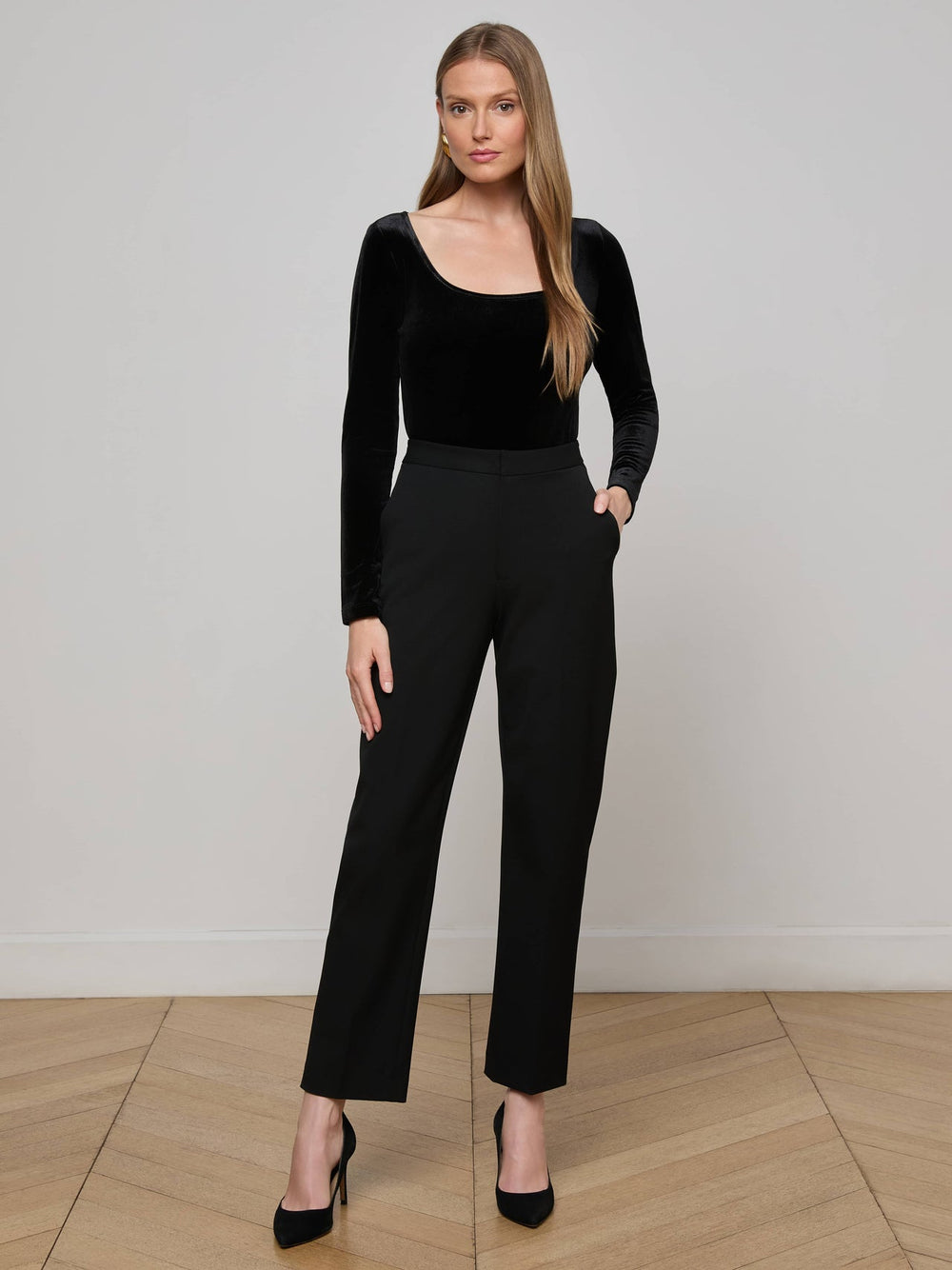 Jelena Velvet Top in Black | L'AGENCE US
