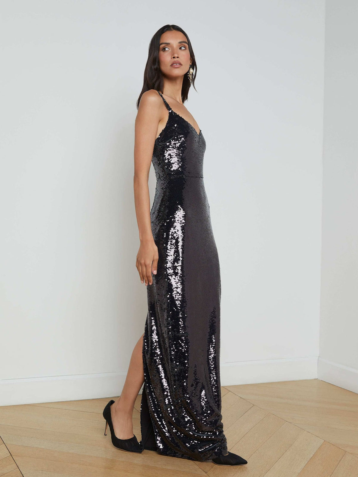 Karma Sequin Maxi Dress in Black | L'AGENCE online