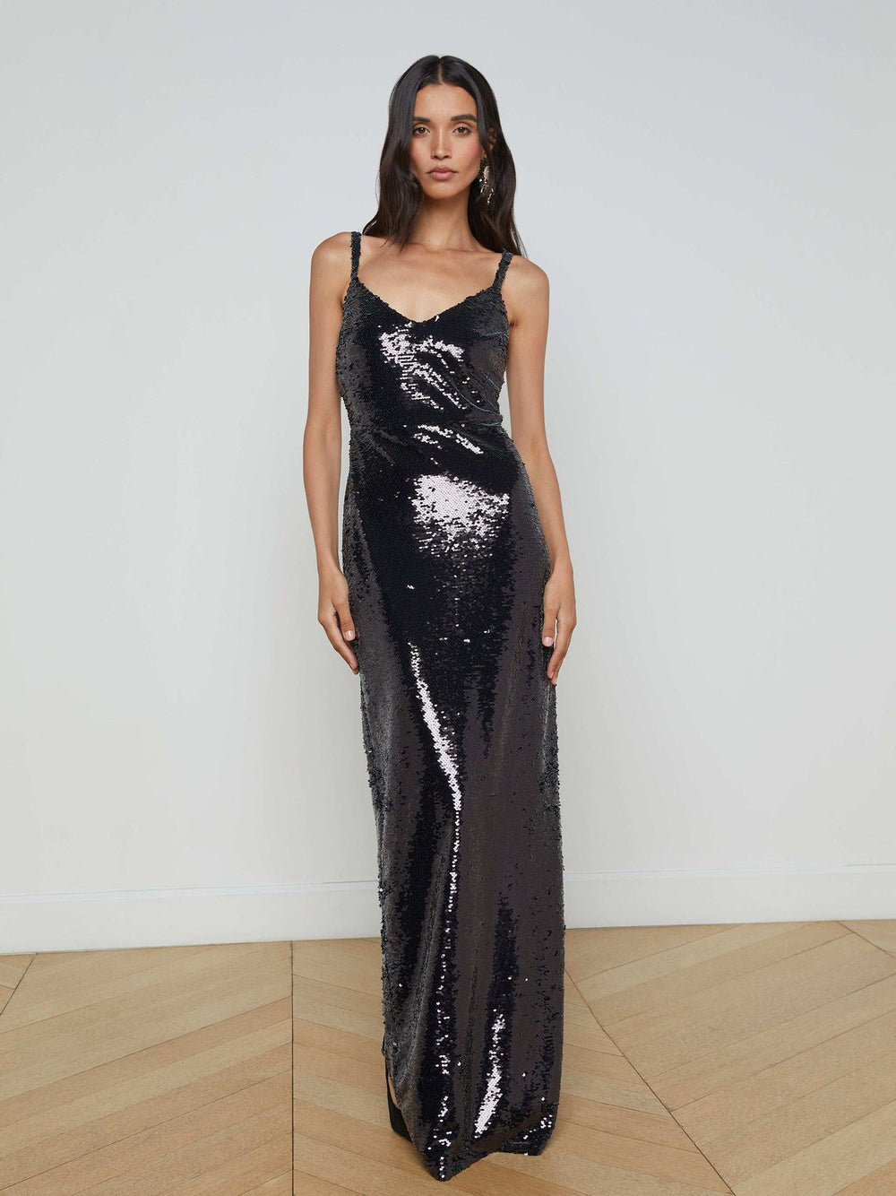 Karma Sequin Maxi Dress in Black | L'AGENCE online