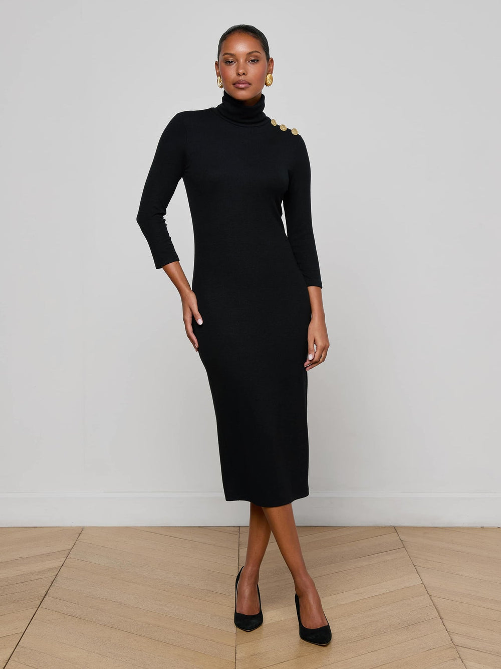 Voletta Turtleneck Knit Dress in Black | L'AGENCE for sale
