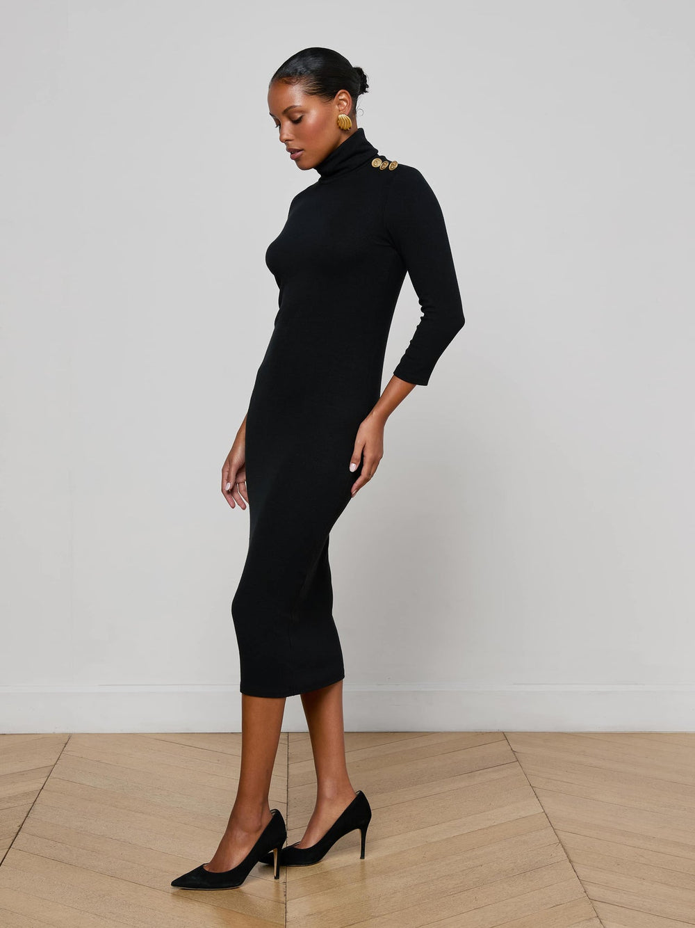 Voletta Turtleneck Knit Dress in Black | L'AGENCE for sale