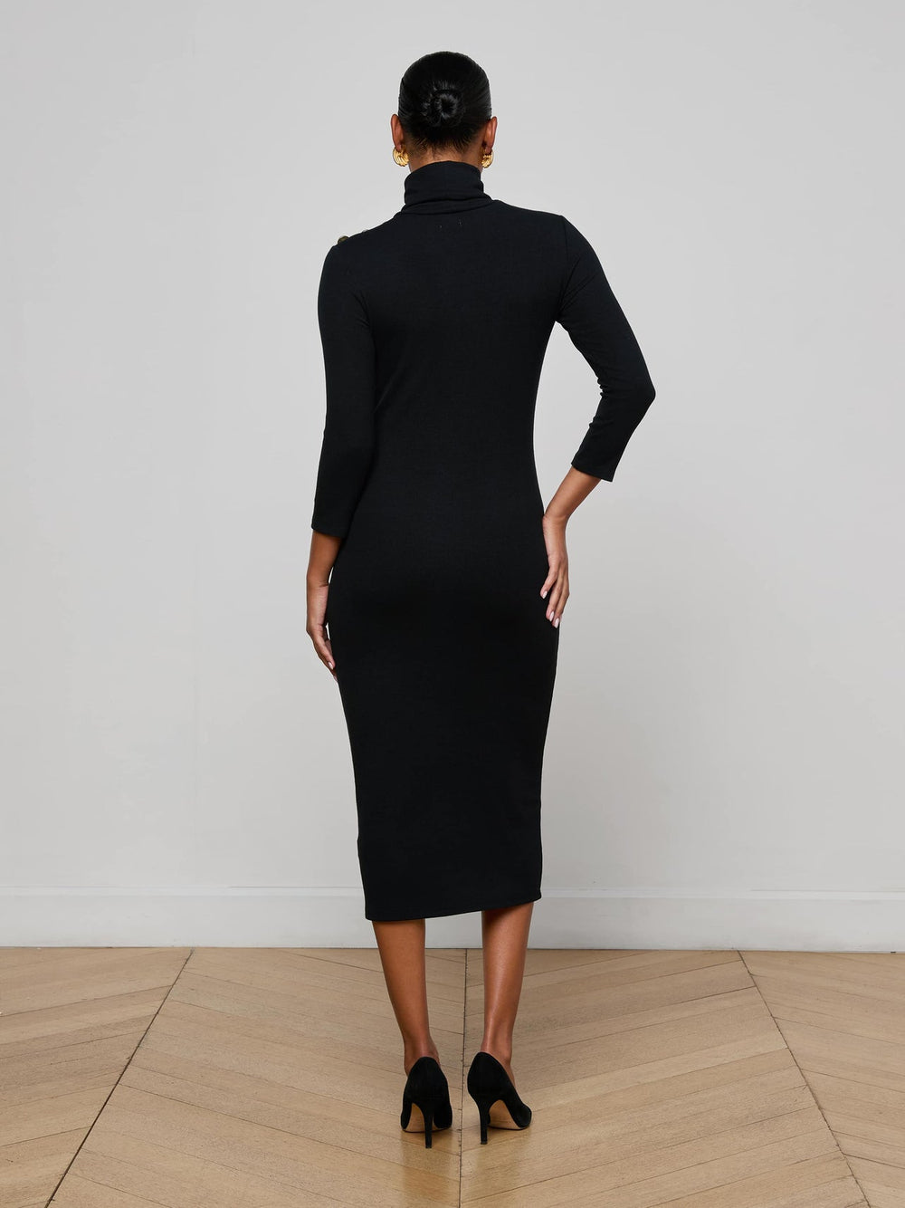 Voletta Turtleneck Knit Dress in Black | L'AGENCE for sale