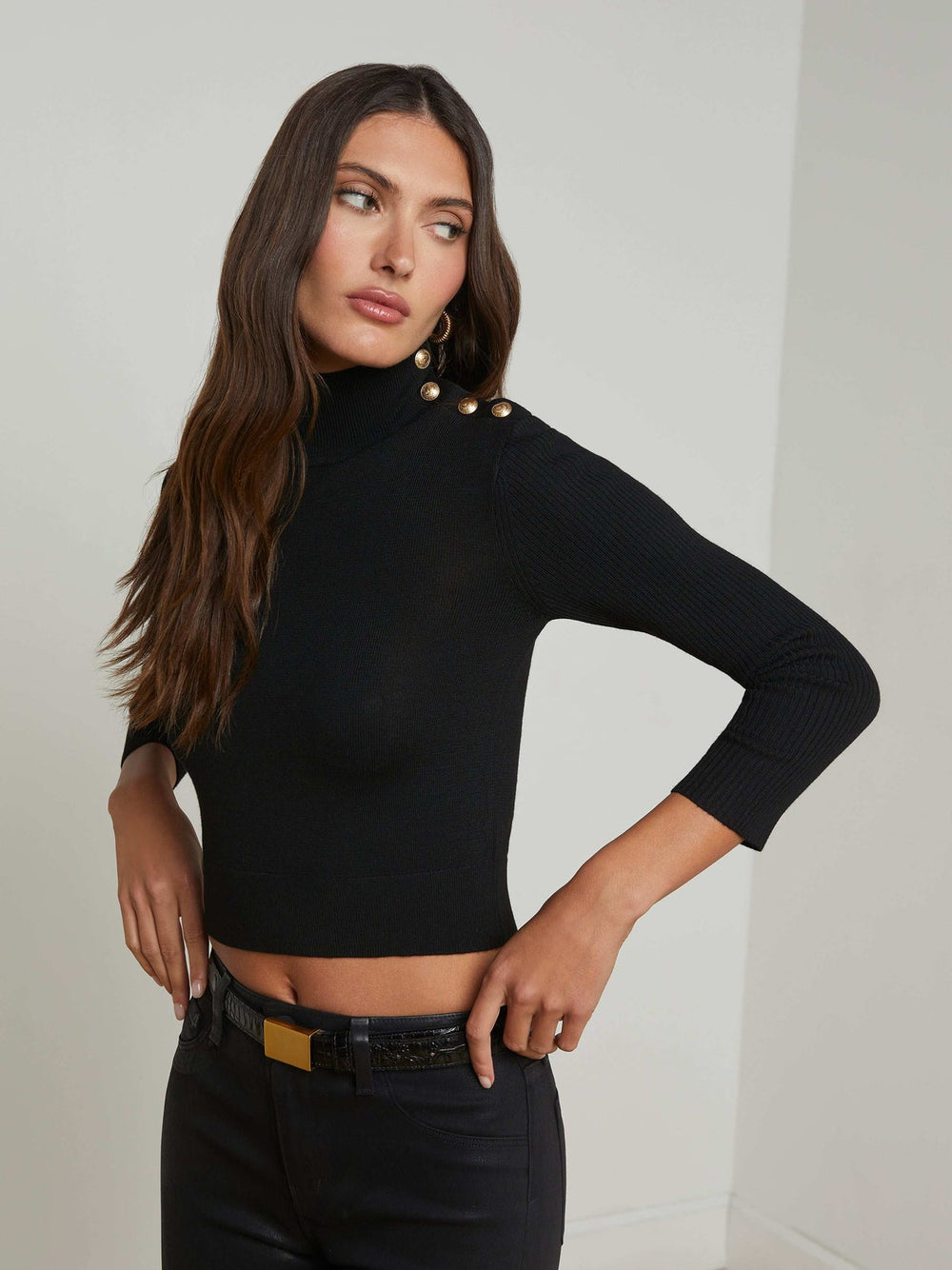 Kamdyn Cropped Turtleneck in Black/Gold | L'AGENCE near me