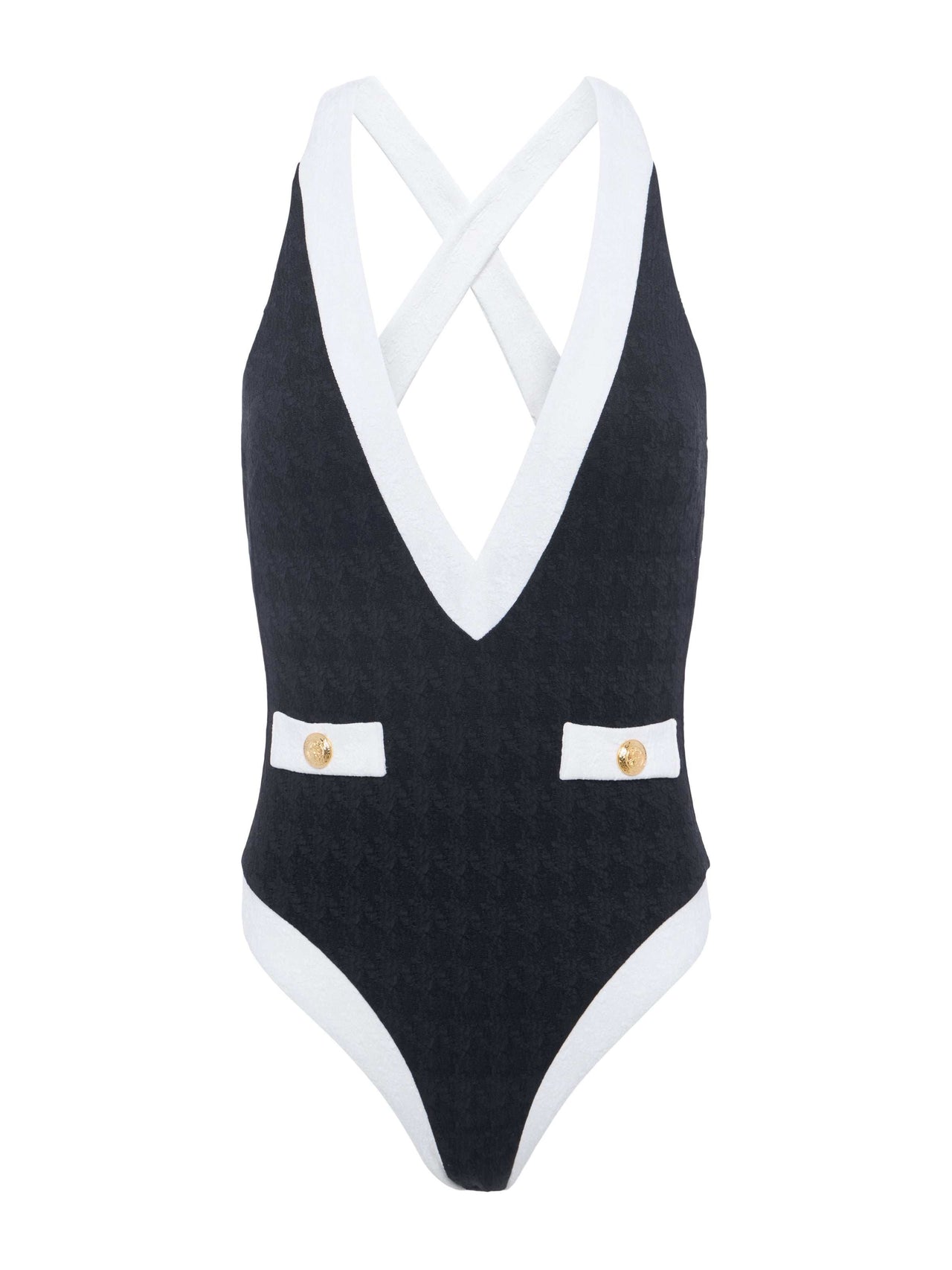 Lisa Plunge One-Piece Swimsuit in Black/White | L'AGENCE US
