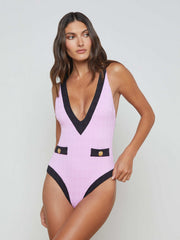 Lisa Plunge One-Piece Swimsuit in Light Violet/Black | L'AGENCE near me