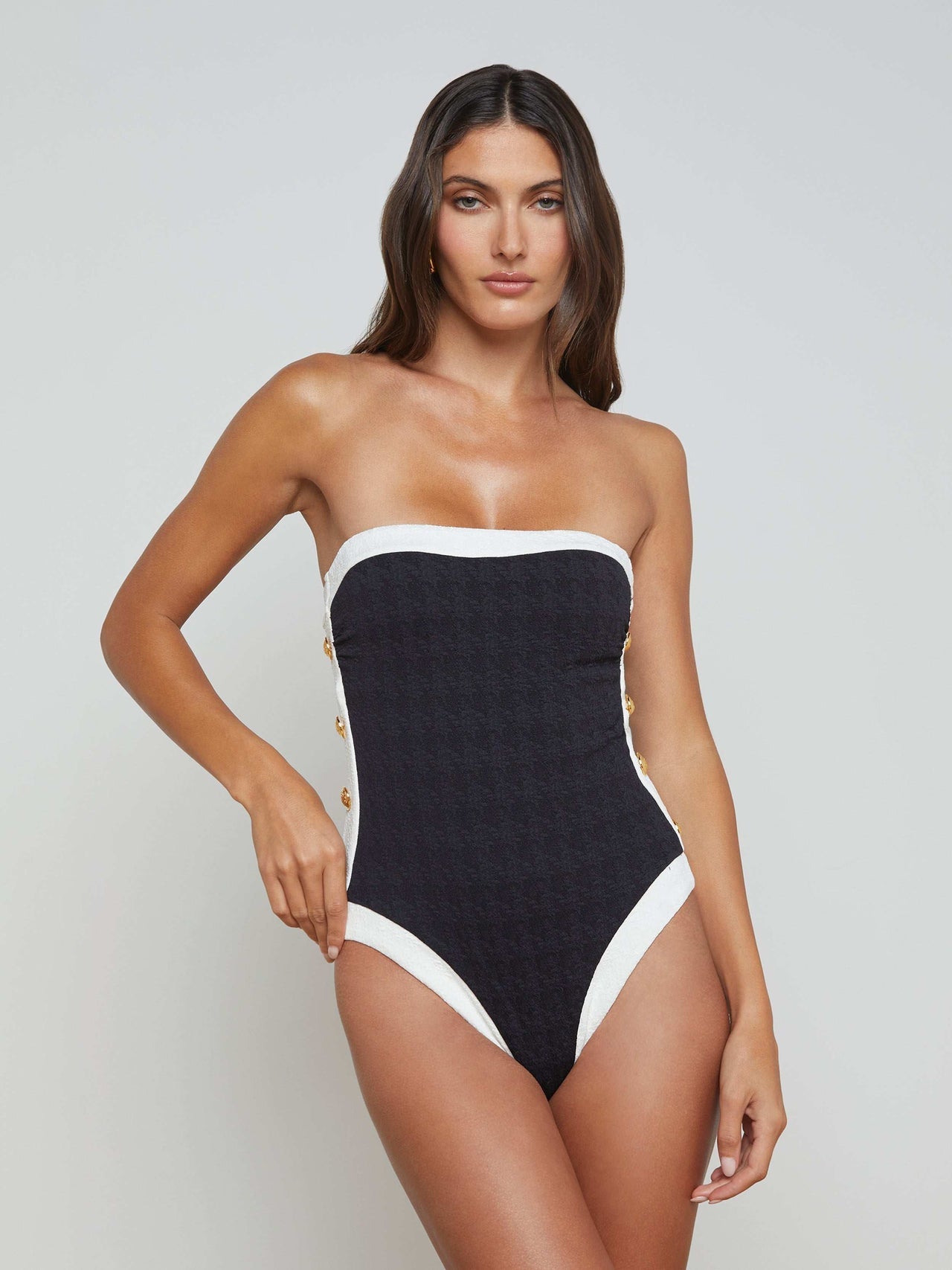 Tory Bandeau One-Piece Swimsuit in Black/White | L'AGENCE discount