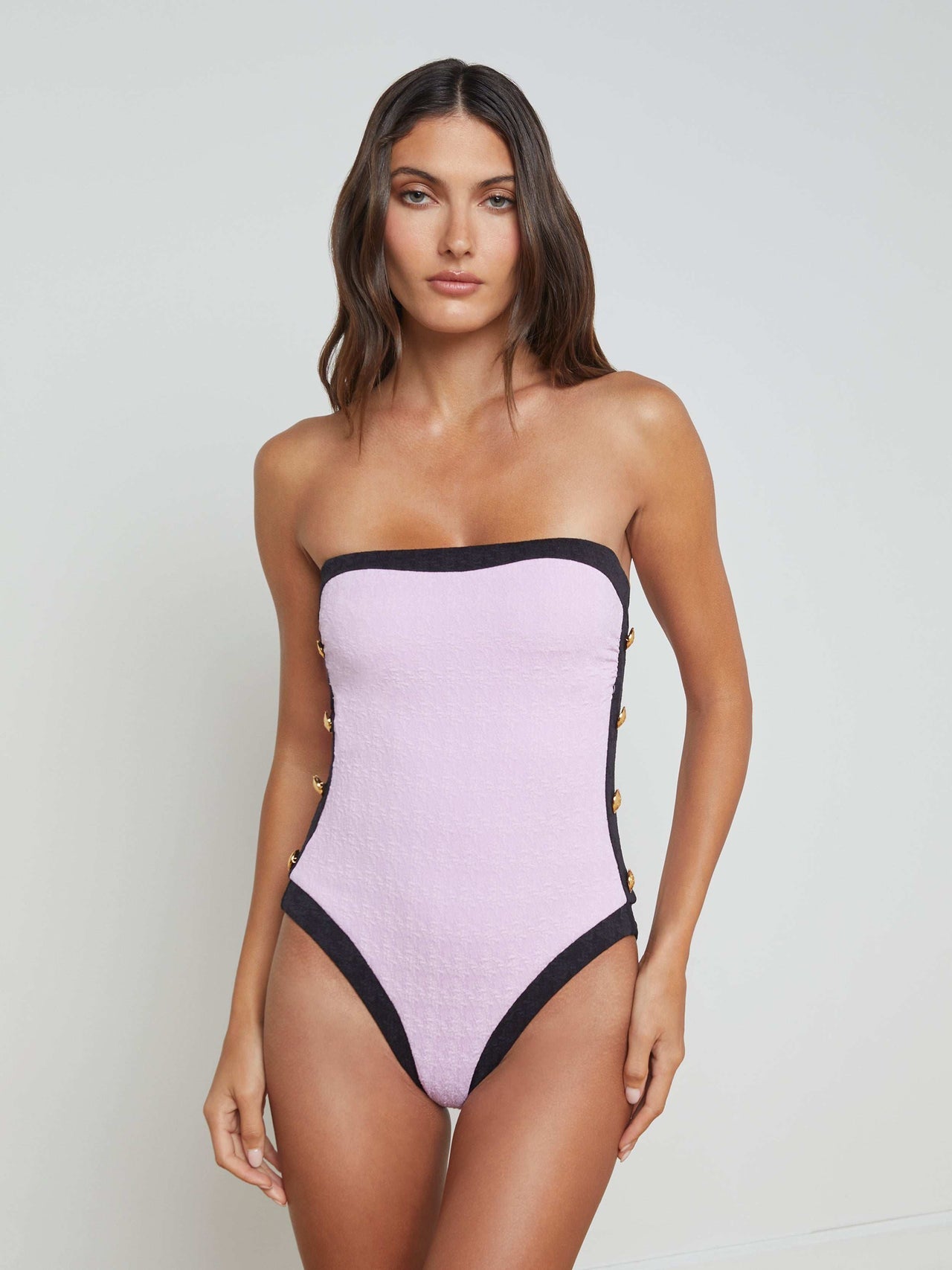 Tory Bandeau One-Piece Swimsuit in Light Violet/Black | L'AGENCE Women